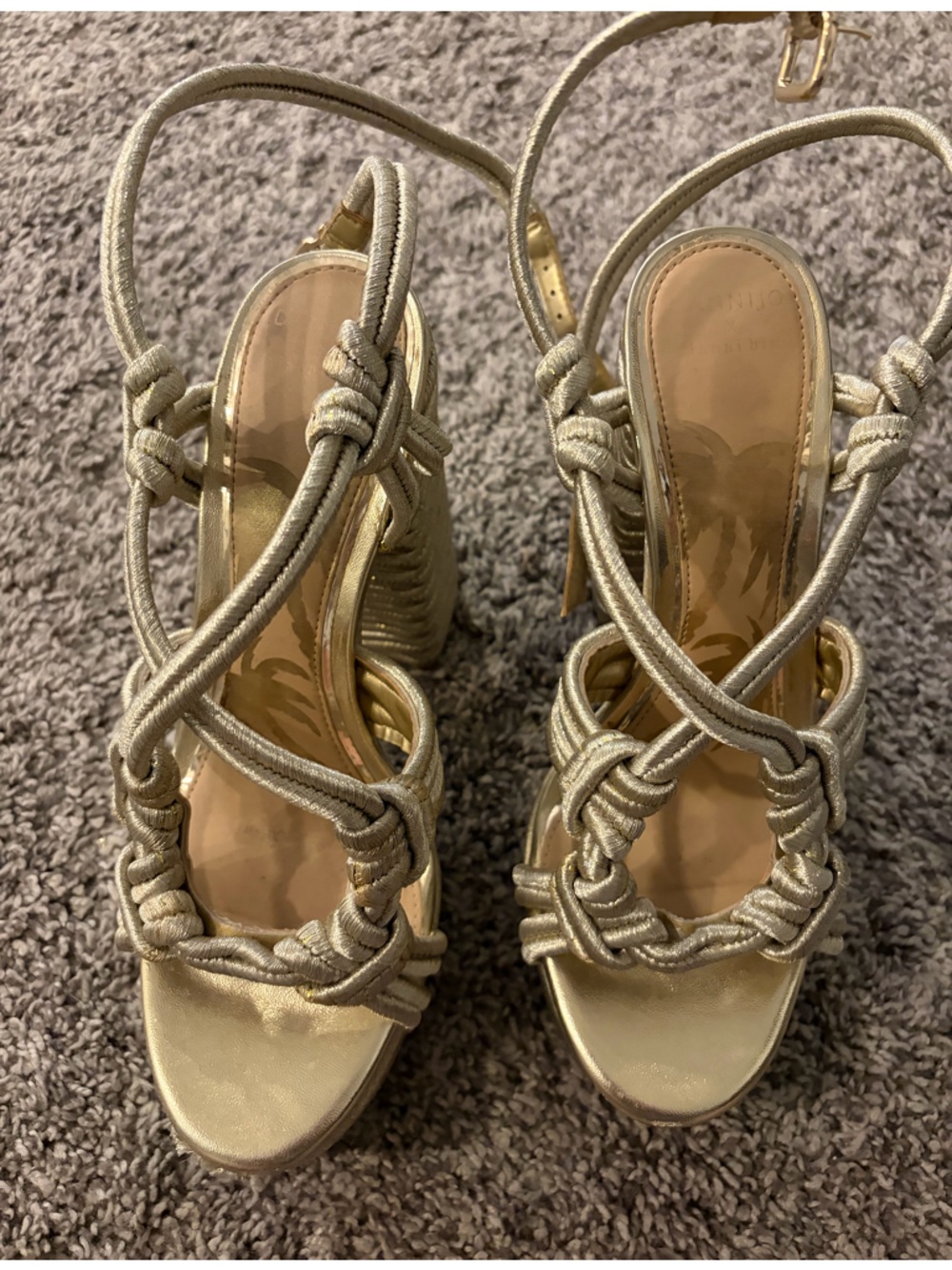 Metallic Gold Strappy Knot Sandals - Women
